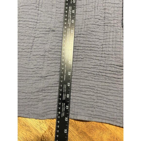 ZARA Crinkle Cotton Beach A-Line Button Down Tunic Shirt Dress Grey/Blue Medium - Picture 7 of 7